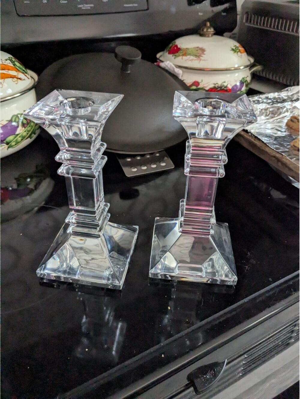 Marquis By Waterford Treviso Crystal Candlesticks Pair 6 in Art Deco No box